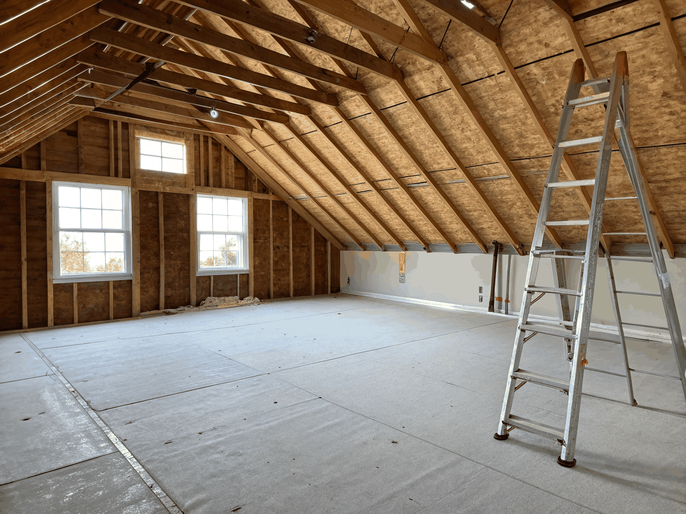 Clean attic space after professional sanitation and insulation restoration