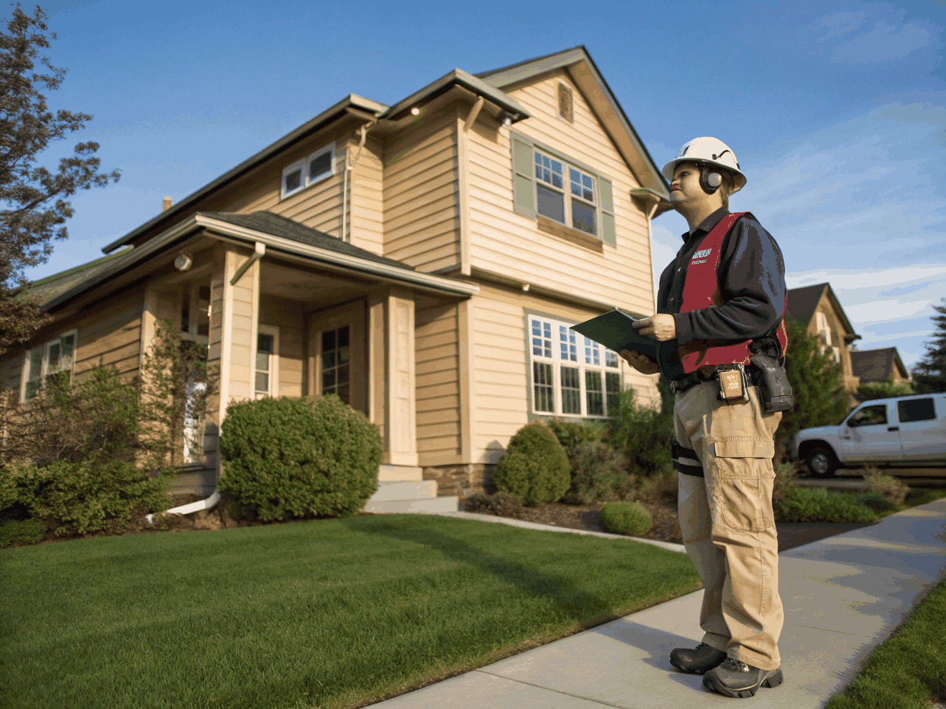 Professional pest control technician performing an inspection