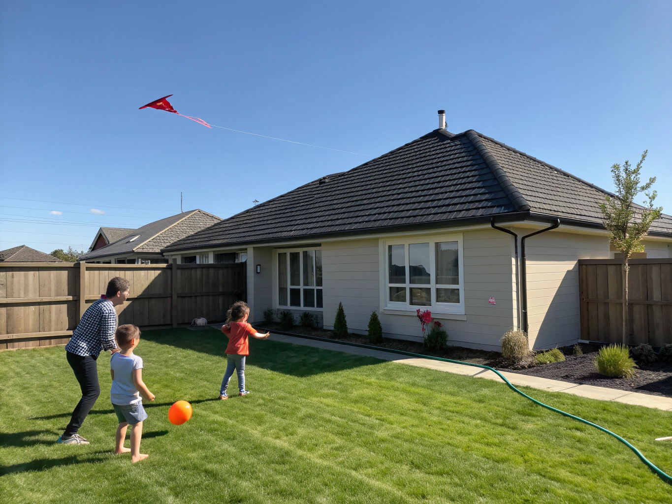 Family playing safely in a pest-free backyard